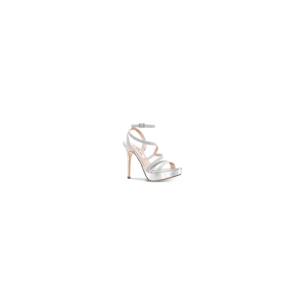 NINA Womens New Silver Baby Shimmery 1" Platform Saraya Stiletto Sandals 10 M